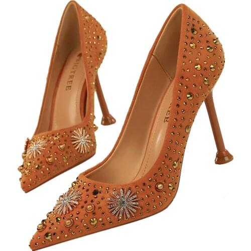 European and American retro heels, suede studs, metal drill for jewelry womens shoes