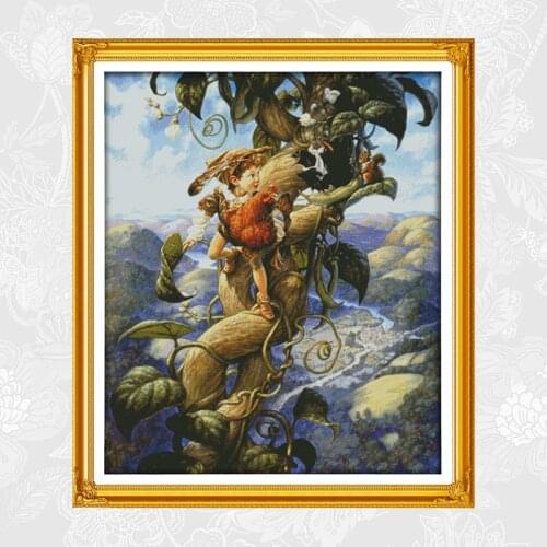 Tale of Magic Bean Paintings Cross Stitch Printed Canvas DIY Handmade Embroidery Sets for Needlework DMC Cotton Thread Crafts