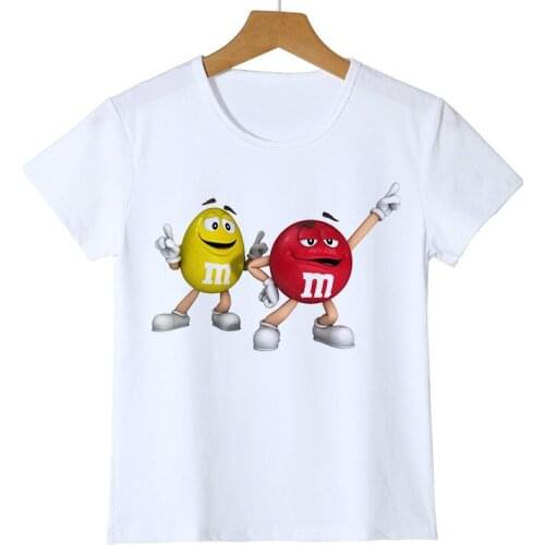 Fashion kid t-shirt Boy/Girl chocolate beans MM print funny streetwear t shirt Short Sleeve Baby Shirts KT-2229