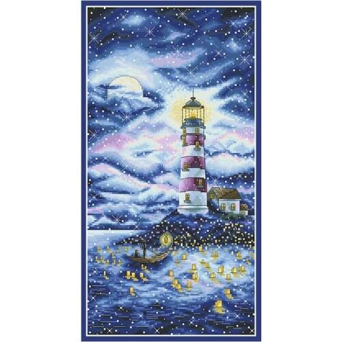 Aurora Lighthouse Counted Cross Stitch Kits Printed Landscape Embroidery Needlework Sets 11CT 14CT Diy Handmade Craft Home Decor