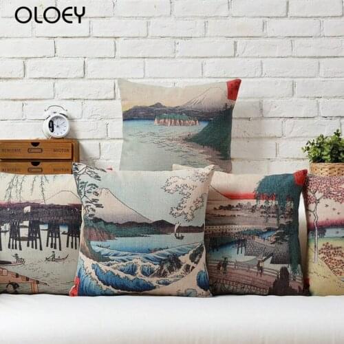 Oil Painting Cushion Cover, Square Linen Cushion Cover, Bedroom Cushion Cover, Family Hotel Car Decoration Cushion Cover 45x45cm