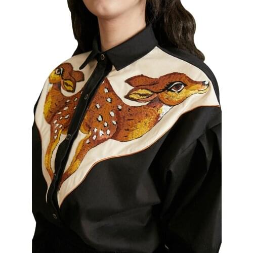 2021 New Arrival Spring Women Deer Embroidery Thick Shirt