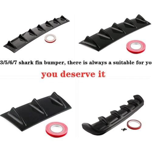 New Universal Car Rear Bumper Lip Diffuser 7Fin Shark Fin Style Car Bumper Spoiler Lip Spliter Car-Styling ABS Plastic For Any