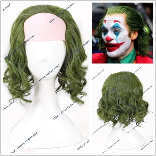 New Joker Origin Movie Horror Scary Clown Joker Wig Cosplay Joaquin Phoenix Arthur Fleck Curly Green Synthetic Hair Halloween + Free Wig Cap