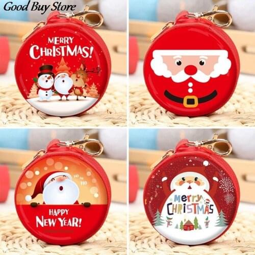 Christmas Storage Bag Children Kids Change Coin Purse Cute Cartoon Print Wallet Santa Claus Print Purses Pocket Round Pouch Bags