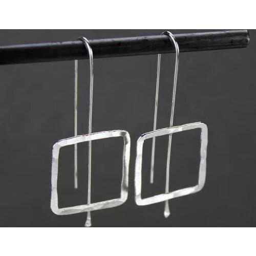 Womens Hammered Square Silver Color Earrings,Threaded Earrings,Geometric Earrings,Minimalist Jewelry, Teen Girls Simple Jewelry
