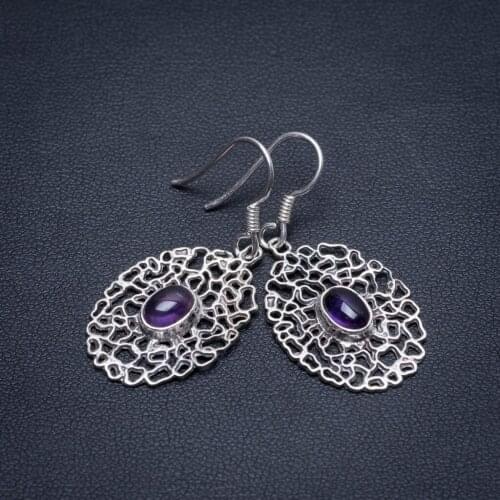Natural Amethyst Handmade Boho 925 Sterling Silver Earrings 1 1/2" S1639