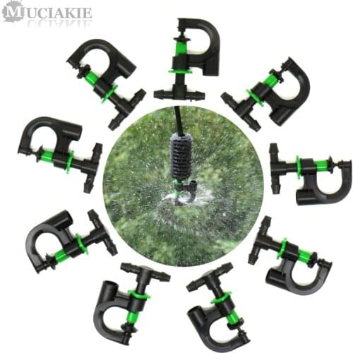 MUCIAKIE 1PC 360 Degrees Rotary Sprinkler with 1/4'' Barb Tee Connection Nozzle Spray for Garden Irrigation Watering Joint