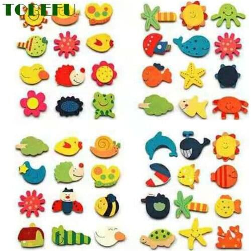 TOBEFU 12PCS/Lot Animal Cartoon Wooden Refrigerator Magnet Fridge Stickers Colorful Kids Toys for Children Baby Educational Gift