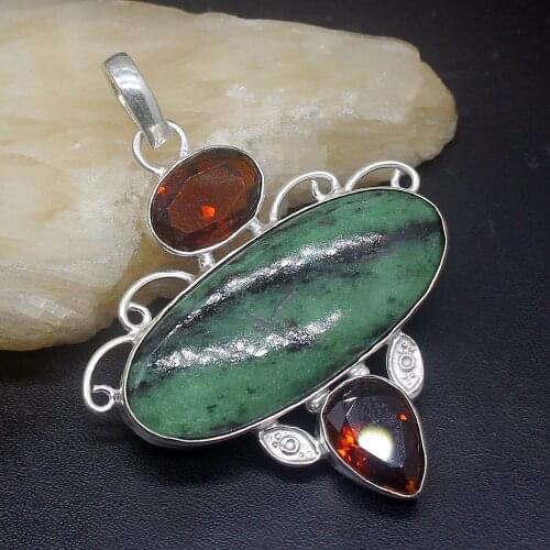 Gemstonefactory Jewelry Big Promotion 925 Silver Green Obsidian Honey Topaz Women Ladies Gifts Necklace Pendant 0652