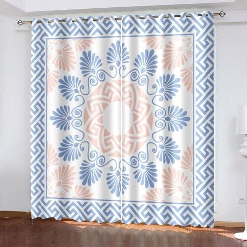 Living Room Shading Decorative Curtain Blue Pattern Totem Pattern Home Textile Decoration Bedroom Grommet Curtains