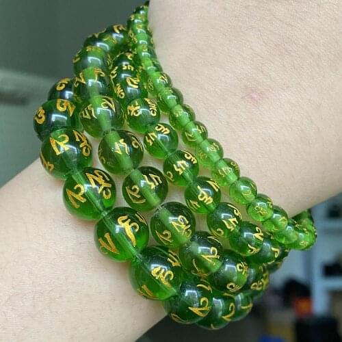 Green Six Word Mantra Prayer Natural Agates Stone Beads Buddhist Tibetan Round Beads For Jewelry Making Diy Bracelet 6 8 10 12mm