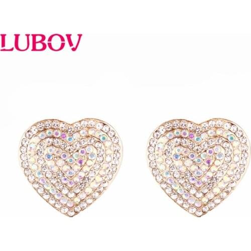 LUBOV Light Blue Heart Stud Earrings Women Fashion Noble Wedding Jewelry Gold Plating Stud Earrings Free shipping