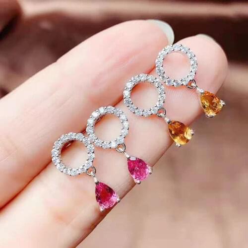Real 925 Sterling Silver Natural Tourmaline Candy Color Gemstone Earrings Fashion Charm Fine Jewelry For Women Free Shipping