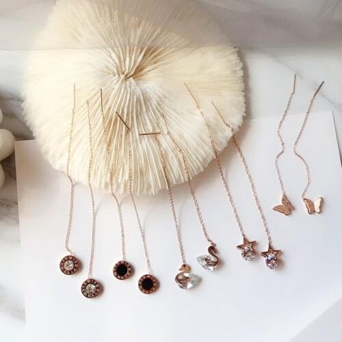 316L Titanium Steel Zircon Flower Roman Number Drop Earrings For Women Simple Micro Inlay Ear Line Fashion Pendientes