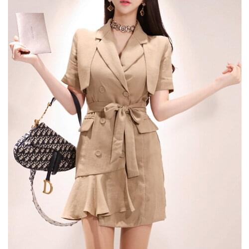 New Fashion Summer Women Blazer Dress Bandage Long Women Blazers Apricot All Match Vintage Blazer Dresses Office Lady Vestidoes