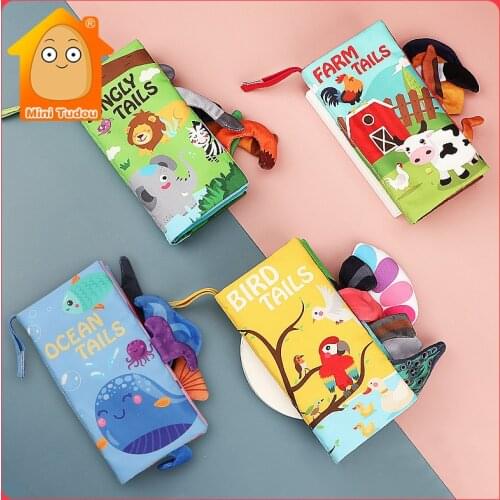 Animals Tail Baby Cloth Book Newborn Soft Learning Quiet Activity Cognitive Reading Early Educational Toys For Infant 0 12 Month