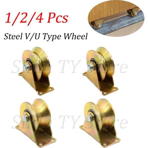 1/2/4 Pcs Sliding Gate Roller, Steel V/U Type Wheel For V/U-Groove Track, Sliding Gate Industrial Machines Wire Rope Rail