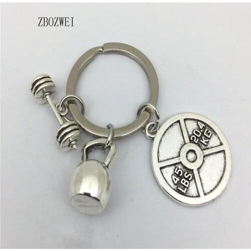 1Pcs 45lbs WEIGHT & barbell &Kettlebell Keychain * Fitness Crossfit Bodybuilding Gym