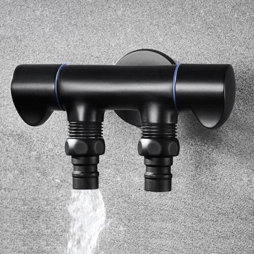 1pc Black Brass Wall Mounted Washing Machine Faucet One into two out Bibcock Double handle double head taps