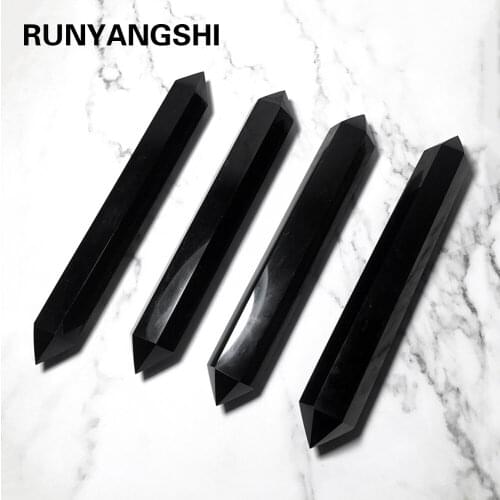 15-16cm Natural Obsidian double Crystal Column Point Healing Hexagonal Magic Wand Ornament Treatment Stone Quartz Crystal Stone
