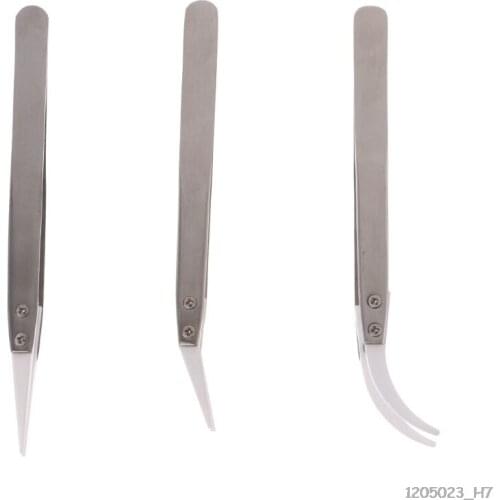 3pcs Non Conductive Anti-Static Ceramic IC SMD SMT Tweezers Curved Straight Tweezers Heat Resistant 1000 Degree Hand Tool