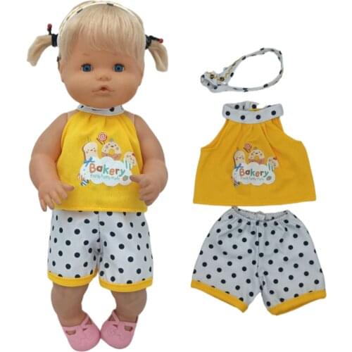 40cm Baby Doll Clothes Yellow Strapless Shirt Black Dots Pants For Nenuco Doll Ropa Y Su Hermanita Toys Outwear