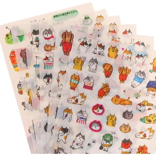 6pcs/set 2021 Cartoon Animals Cats Sticker DIY Diary Decor Stickers Scrapbook Cute Stationery Journal Supplies