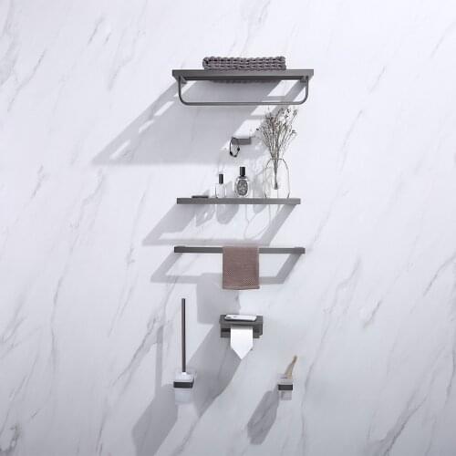 Bathroom Accessories Luxury Stainless Steel Towel Ring Rack Bar Toilet Paper Tissue Holder Shelf Hardware Set Robe Hook Gun Gray