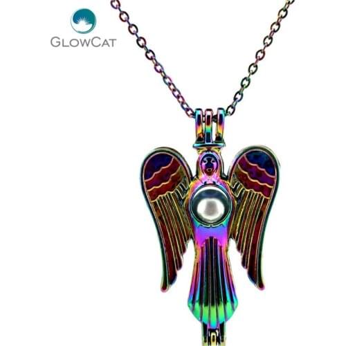 C51 COLORS Big Wing Angel Fairy Carp bead cage Necklace Pendant Aroma Essential Oil Diffuser Locket Necklace