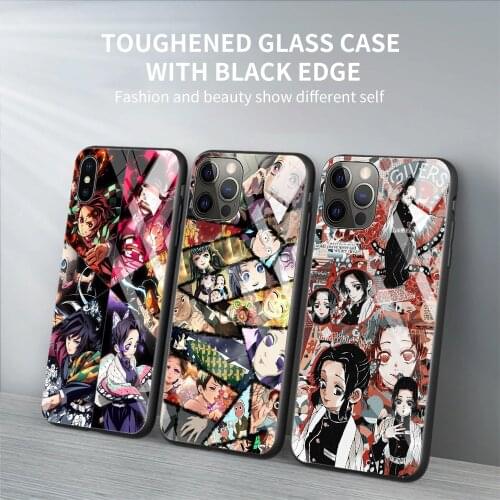 Tempered Glass Phone Case For iPhone 12 11 Pro Max Shell For iPhone Xs Max XR XS 7 8 Plus 11 Pro Cute Japan Demon Slayer