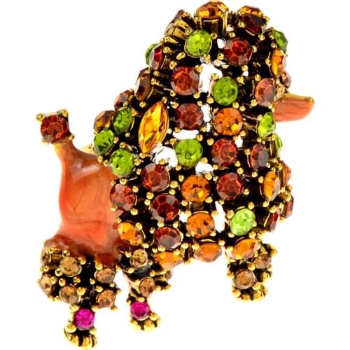 CINDY XIANG Rhinestone Chow Chow Dog Brooch Cute Animal Pin Green And Orange Color Fashion Jewelry Coat Accessories