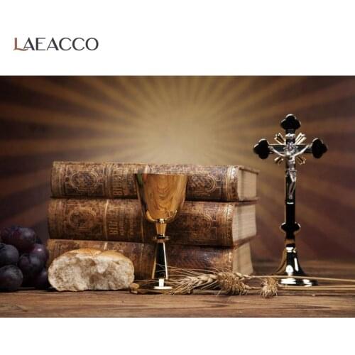 Laeacco JHS Holy My First Communion Photo Backdrop Bible Chalice Newborn Baby Baptism Cross Photography Background Photo Studio