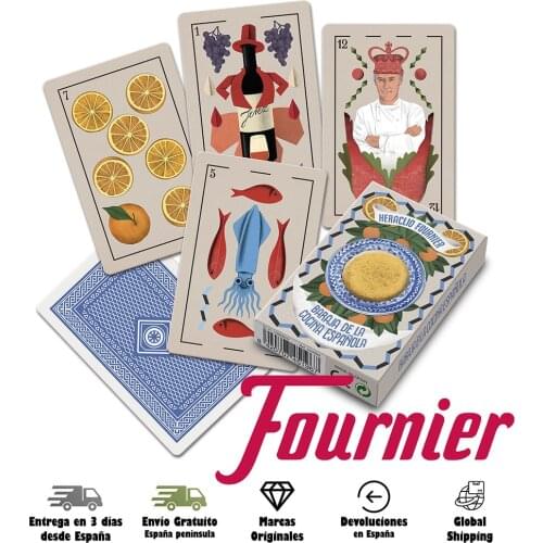 Fournier, deck Spanish cuisine, gastronomy, set of 40 cards, dishes, Tortillas, Spain, collection, adults, wines, Orange