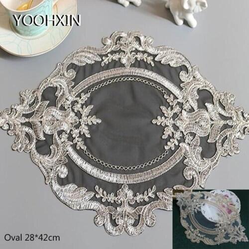 HOT black Lace oval Embroidery table place mat Christmas pad Cloth placemat cup napkin coaster doily kitchen wedding tableware