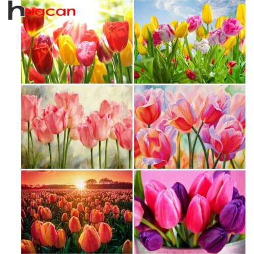 Huacan Full Drill Diamond Painting Tulip 5D Diy Embroidery Mosaic Flowers Cross Stitch Diamond Art Home Decor