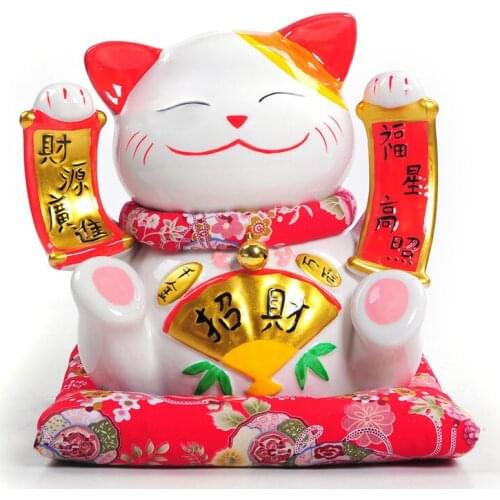 CERAMIC 9 INCH LARGE FORTUNE DOUBLE LUCKY CAT ORNAMENTS ORNAMENTS GIFT PROMOTION PIGGY CAT