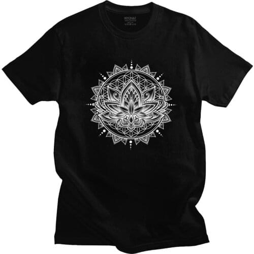 Classic Lotus Mandala Tshirts Men Soft Cotton Shirt Flower Of Life Tee Top Crew Neck Short Sleeved Fashion T-shirt Clothing Gift