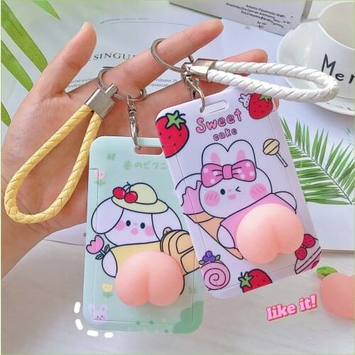 Creative Soft Peach Butt Card Holder Key Chain Student Children Card Holder With Lanyard Key Chain Butt Decompression Key Chain