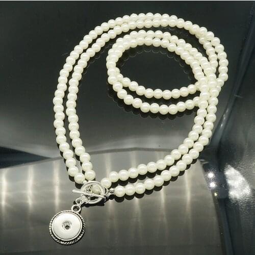 Fashion Imitation Pearl beads snap necklace 72cm bracelet fit 18MM snap buttons jewelry wholesale DJ0100