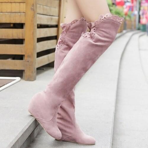 Fashion Women Increased High Heel Winter Boots Shoes Plus Size Ladies Sexy Over Knee Boots Thigh High Boots Zapatos Mujer