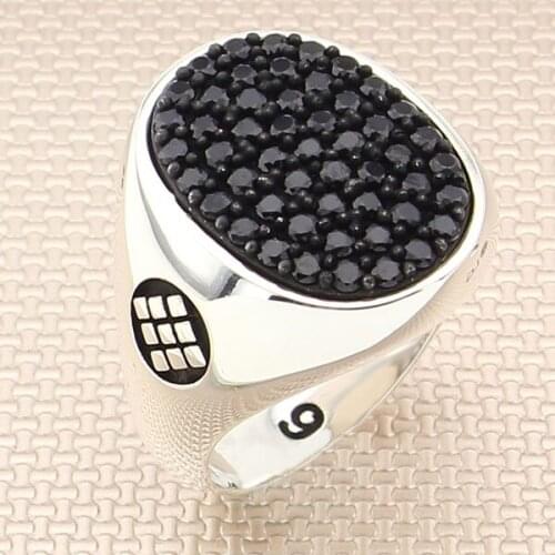 Men Silver Ring With Oval Mini Black Onyx Stone Made In Turkey Solid 925 Sterling Silver