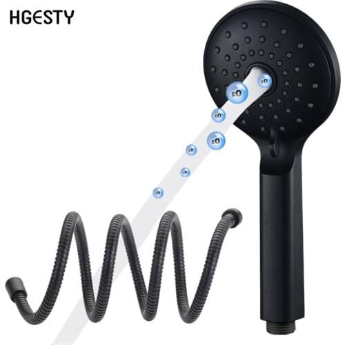 Multifunctional pressurized large water volume handheld shower nozzle hose set in silver and matte black