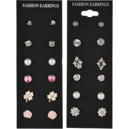 6 Pair=1 set Retro earrings set of 6 pairs of stars wave bow tie ladies earrings fashion trend wild earrings