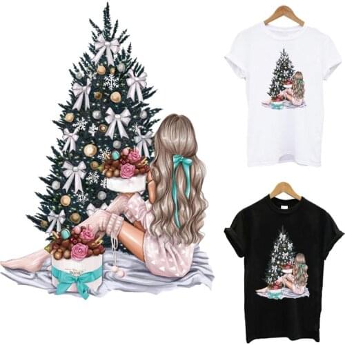 Christmas Tree& Sweet Girl Patches Iron On Transfers For Clothing DIY A-level Washable Thermal Patches Clothing Decoration