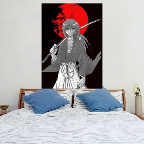 Wall Art Moon Printed Rurouni Kenshin Pictures Canvas Anime Cool Boy Home Decor Modular Painting Frame Cuadros For Living Room
