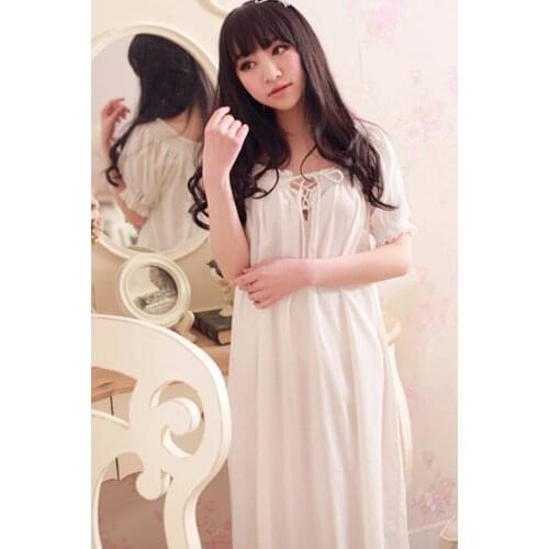 Princess nightgown Young girl puff sleeve nightgown Short-sleeve royal vintage sleepwear Simple design long dress 100% cotton