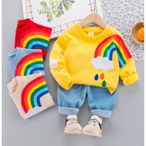 Spring Autumn Baby Girl Clothes Children Boys Cotton T-shirt Pants 2Pcs Infant Outfit Kids Rainbow Toddler Casual Tracksuits