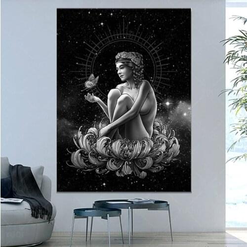 Retro Diablo Halo Posters and Prints Celestial Goddess Stars Canvas Painting Magic Arm Wall Art Pictures for Bedroom Home Decor