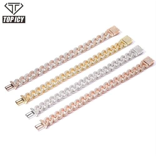 Drop shipping men jewelry cuban link bracelet colorful cubic zirconia jewelry 18k gold plated iced out cuban link bracelet